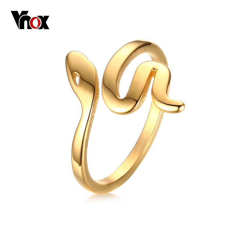 Vnox Snake Rings for Women Rock Stainless Steel Gold-color Party Jewelry