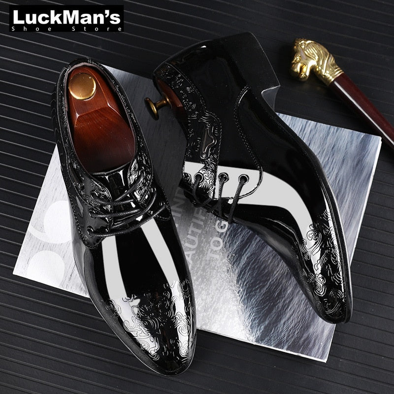 Men's Dress Shoe Clould Patent Leather Men Wedding Oxford Shoes Lace-Up Office Suit Men's Casual Shoes Luxury Italian Plus Size