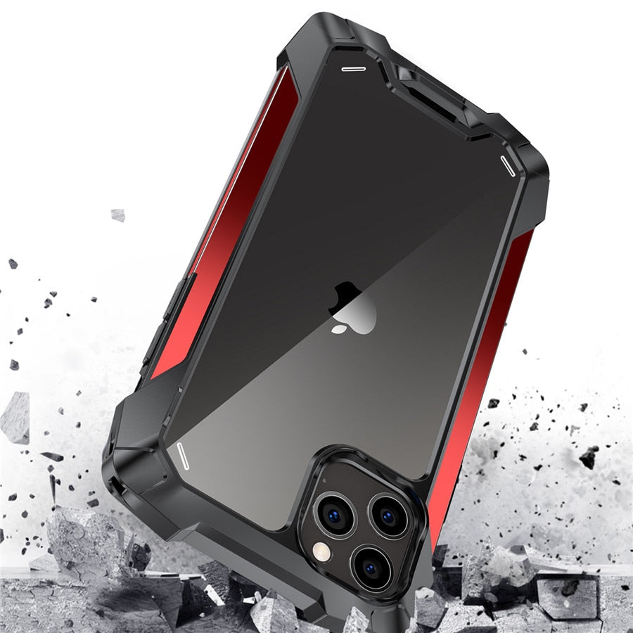 R-just Shockproof Silicone Airbag Phone Case For iPhone 12 Mini 11 Pro MAX Metal TPU Acrylic Back Cover Cases