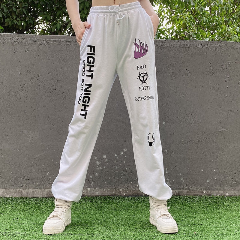 Rockmore Letter Print Sweatpants Baggy Pants Women Joggers Harajuku Wide Leg Pencil Pant Trousers Loose High Waist Sweat Pants