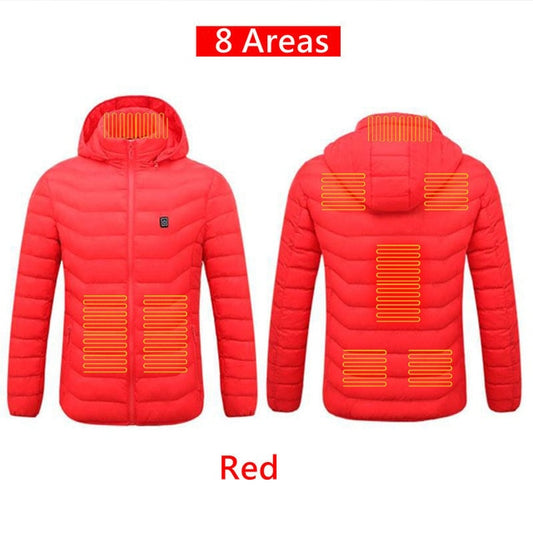 NEW Men Heated Jackets Outdoor Coat USB Electric Battery Long Sleeves Heating Hooded Jackets Warm Winter Thermal Clothing