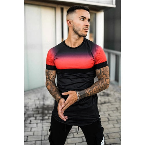 new brand men's stylish cool T-shirt, men's casual style striped hip-hop short sleeve street element printed top, wholesale