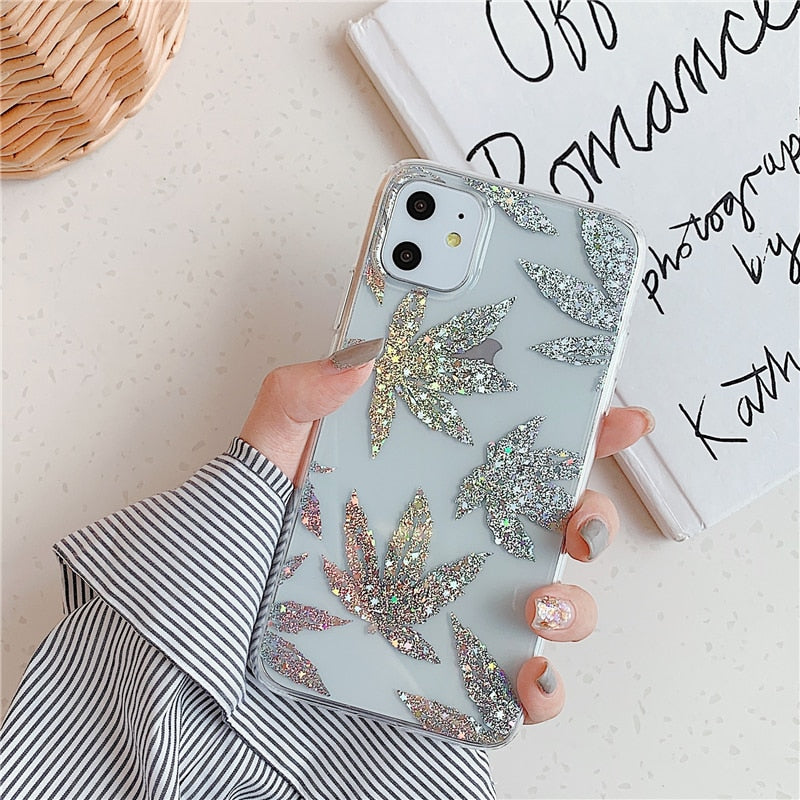 LOVECOM Electroplated Clear Phone Case For iPhone 13 12 11 Pro XS Max XR X 7 8 Plus Soft IMD Leaf Pineapple Back Cover Cases