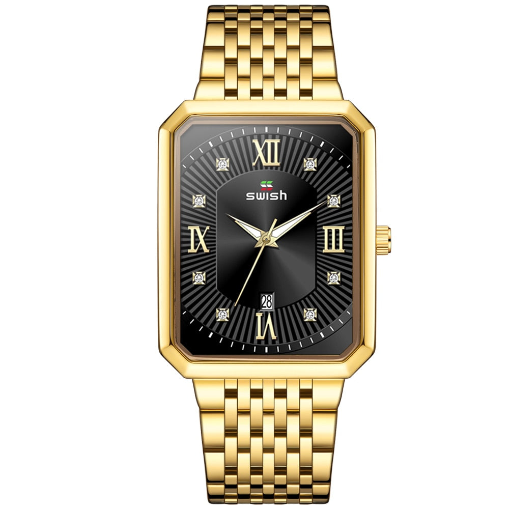 Luxury Golden Watches Men Top Brand Designer Quartz Wristwatches Creative Rectangle Diamond Watch Waterproof Relogio Masculino