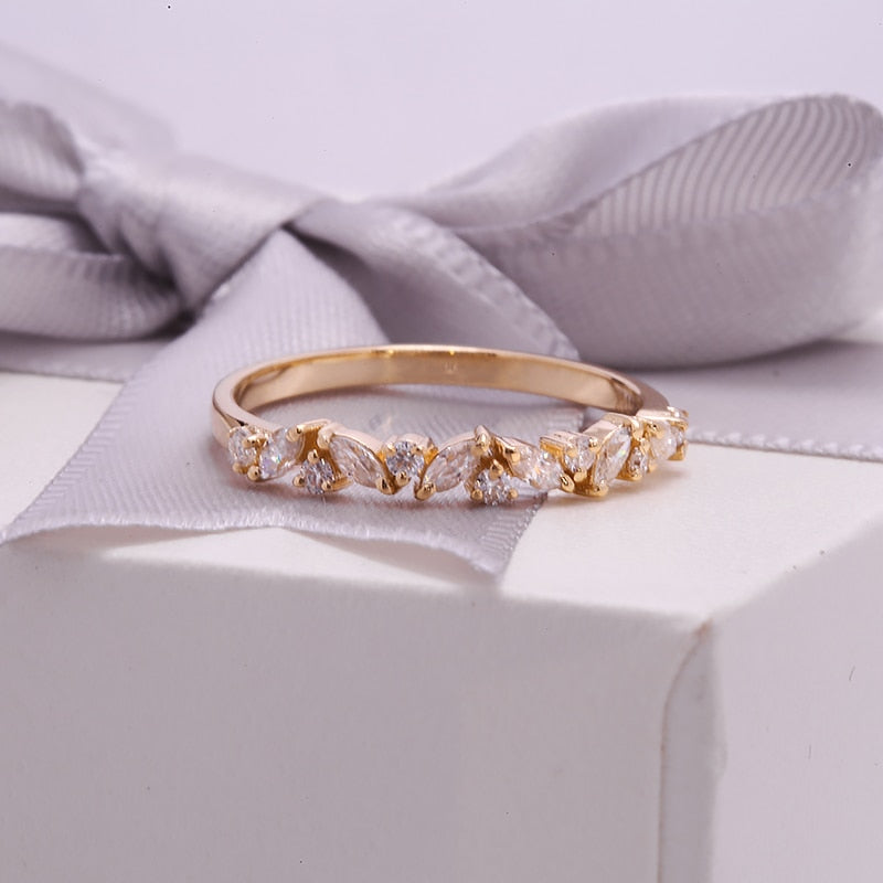 AEAW 585 14K 10K Yellow Gold Ring for Women moissanite Solitaire Ring matching half eternity wedding band Engagement bridal