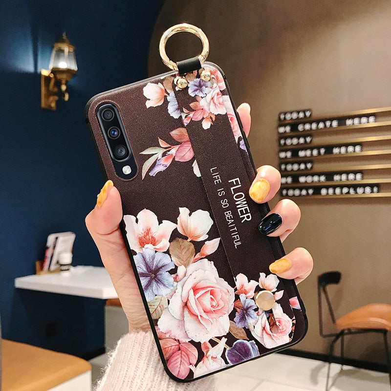 for Samsung Galaxy A50 Case Wrist Strap Holder Cover for Samsung A51 71 A32 A31 Note 10 Lite A10 A70 40 A52 A72 A12 Emboss Cases