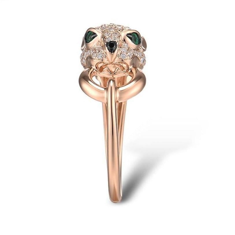 VISTOSO Gold Ring For Women Genuine 14K 585 Rose Gold Leopard Ring Emerald Sparkling Diamond Engagement Anniversary Fine Jewelry