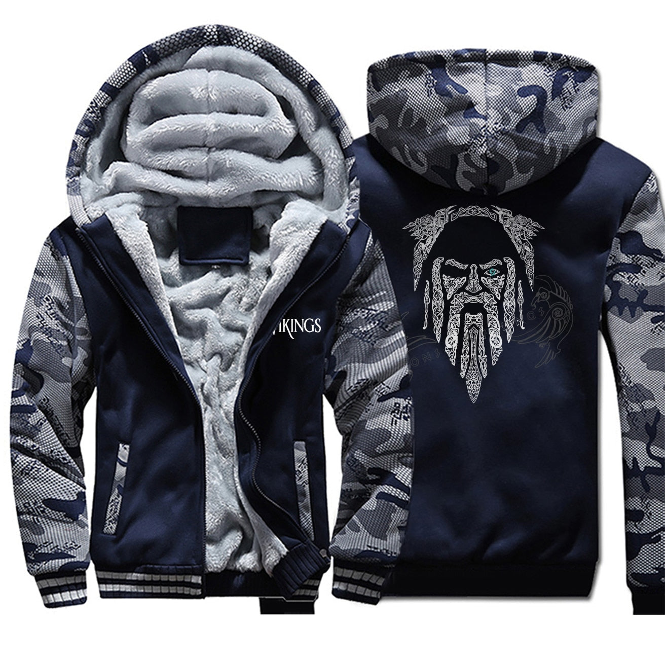 Winter Camouflage Thicken Men Hoodies Odin Vikings Printing Male Brand Jackets Casual All-match Stylish Clothing Streetwear