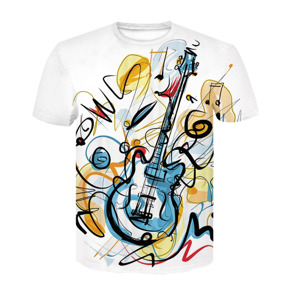 Rock Music Guitar 3D Tshirt Summer Men/Women T Shirt Fashion T-shirt Casual Tee Shirt/Streetwear Men Clothes Oversized 4XL Tops