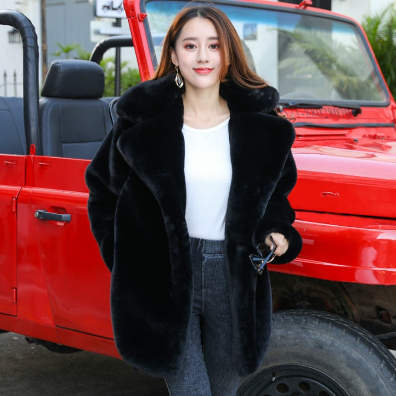 Winter Women High Quality Faux Rabbit Fur Coat Luxury Fur Coat Loose Lapel OverCoat Thick Warm Plus Size Female Plush Coats