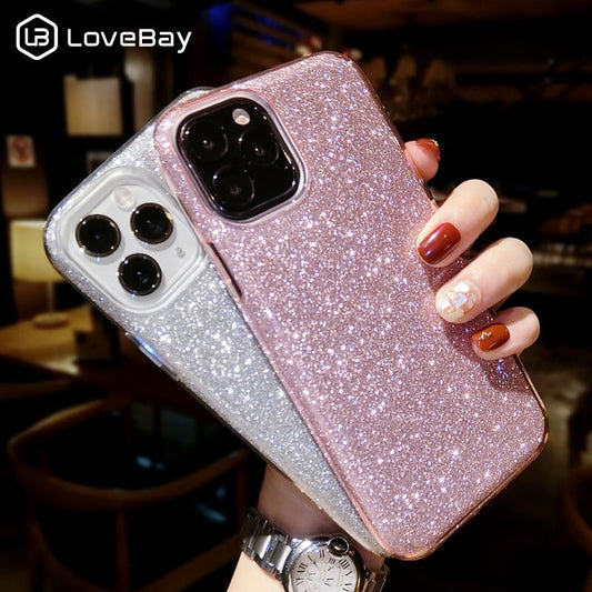 Lovebay For iPhone 11 Case Glitter Bling Candy Color For iPhone 12 13 Pro Max Phone Cases Soft TPU Silicone Solid Shiny Cover