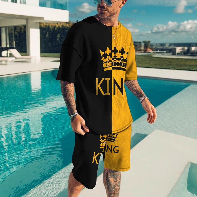 Summer New Fashion 2 Piece Sets Tracksuit Men's Oversized Clothes Retro Beach Style 3D Printed t shirts Men Suit Tshirt Shorts