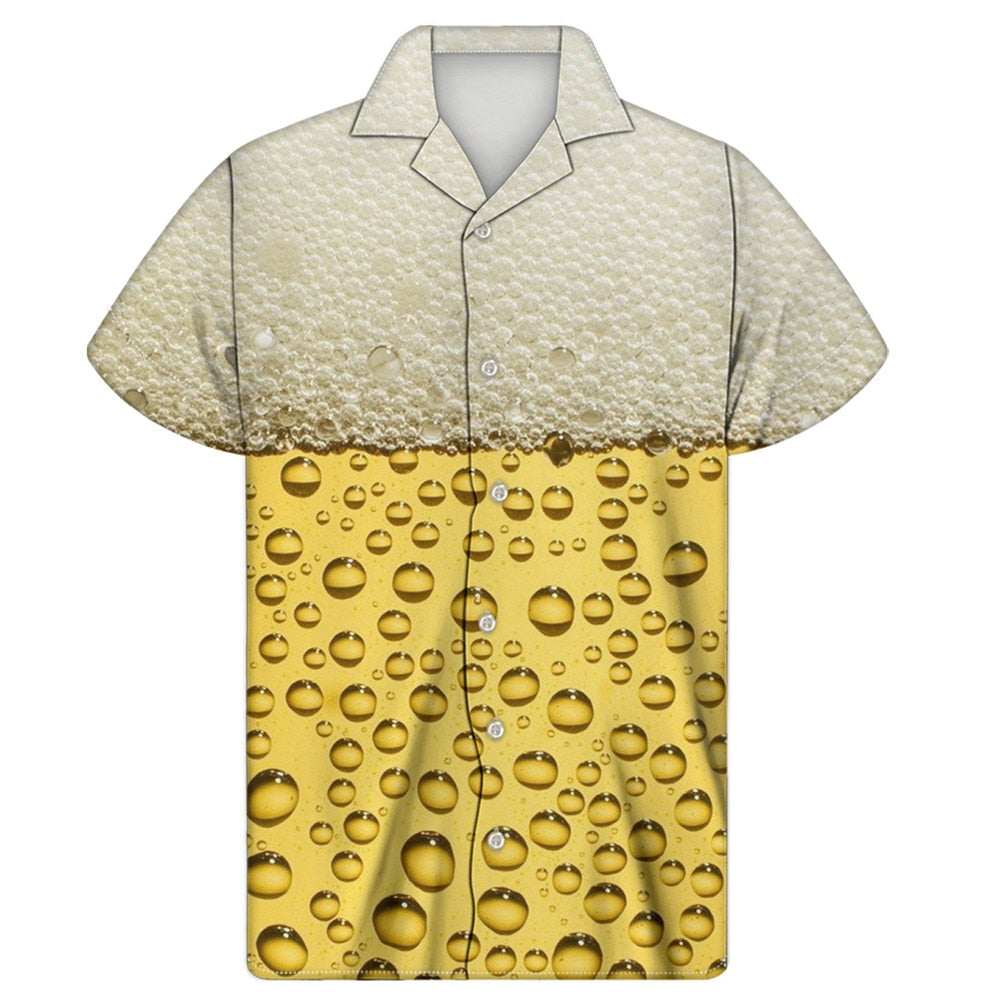 Hawaiian Shirt 3d Print Beer Short-sleeved Cuban Shirt Beach Wear Tshirt Top Party Vintage Style For Men Women Men's Clothing