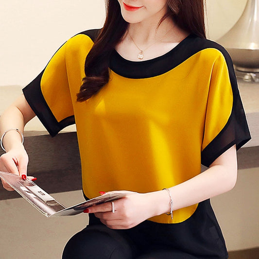 Womens Tops And Blouses Fashion 2022 Chiffon Blouse Plus Size Ladies Tops Shirts Solid Short O-Neck Batwing Sleeve 3397 50