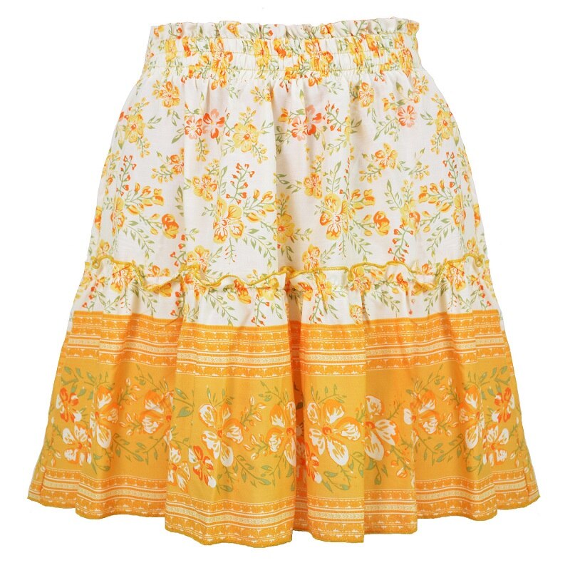 Summer style Casual women beach boho mini skirt 2022 womens Floral Printed Bohemian fashion flower print  Skirt women skirts