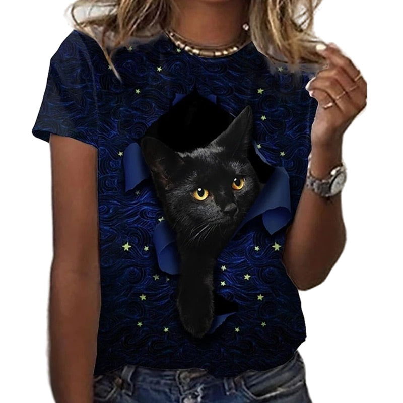 Summer T-Shirt Women 3D Printing Cute Cat Fashion Tee 2022 New Harajuku Animal T-Shirt Short Sleeve Oversized Clothing Camiseta