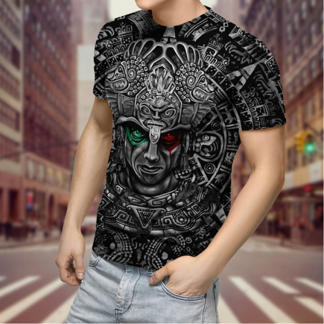 2022 Streetwear Fashion T-shirt Men&#39;s Short-sleeved Loose T-shirt Aztec Mexico Tattoo 3D Printing Slim Round Neck Tshirt Men