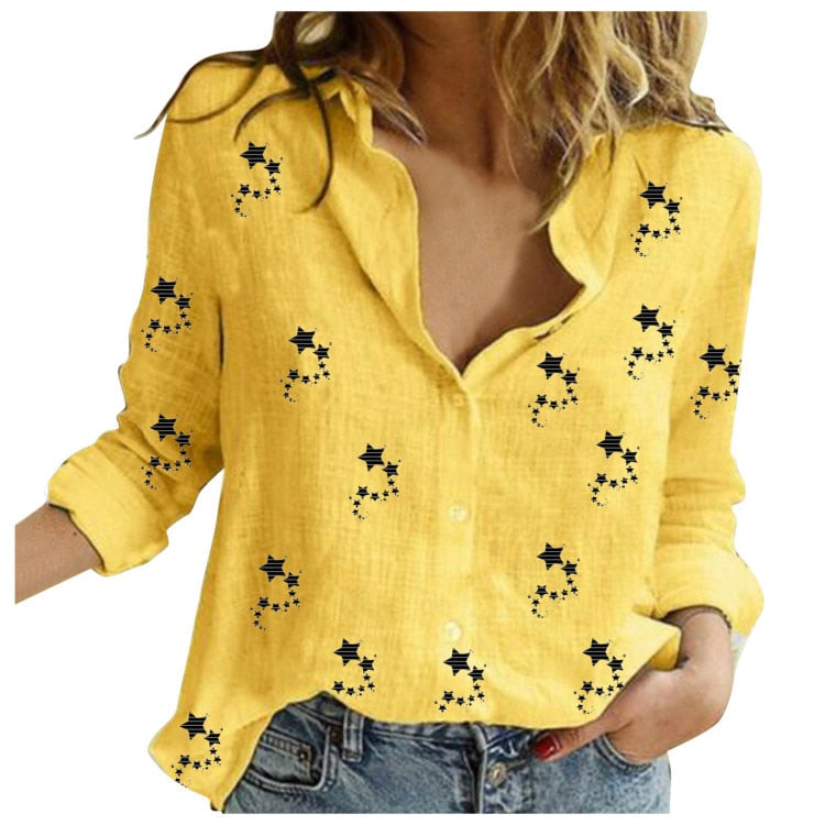 Leisure White Yellow Shirts Button Lapel Cardigan Top Lady Loose Long Sleeve Oversized Shirt Womens Blouses Autumn Blusas Mujer