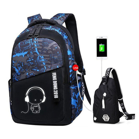 Fengdong boys school bags waterproof large backpack for teenagers bagpack high school backpack for boy student chest bag set