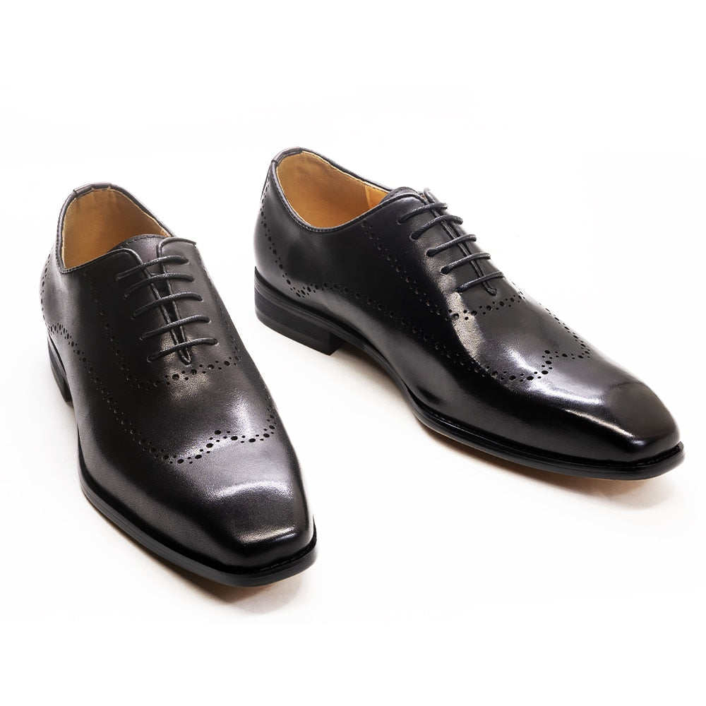 Luxury Italian Formal Shoes Men&#39;s Oxford Genuine Leather Brogue Fashion Wing Tip Black Lace Up Wedding Office Dress Shoe for Men