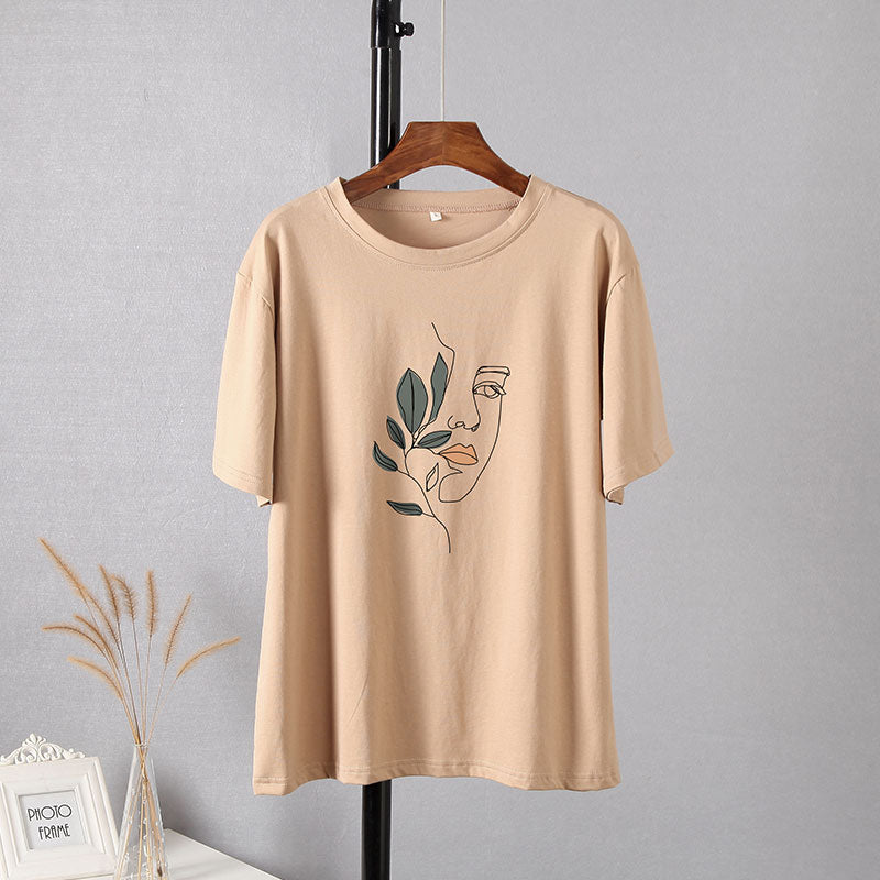 WYWM Summer Casual Harajuku Woman Tshirts Simple Character Printed Tshirts Oversized O-neck Tee Shirts Short Sleeve Female Tops