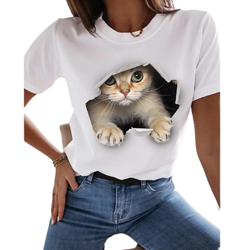 Women T-Shirts Cute Cat 3d Print Summer Girls Kawaii Female T Shirt Kids Size Oversized Tops Tees 2022 Fashion Blouses Camisetas