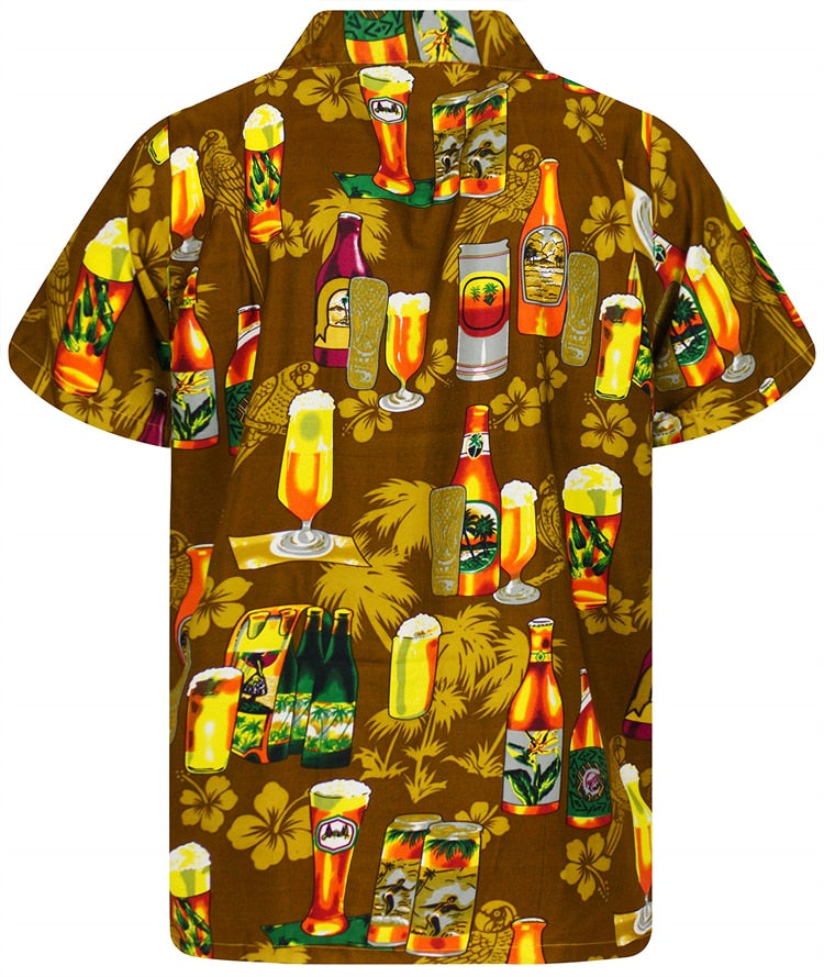 Hawaiian Shirt 3d Print Beer Short-sleeved Cuban Shirt Beach Wear Tshirt Top Party Vintage Style For Men Women Men's Clothing