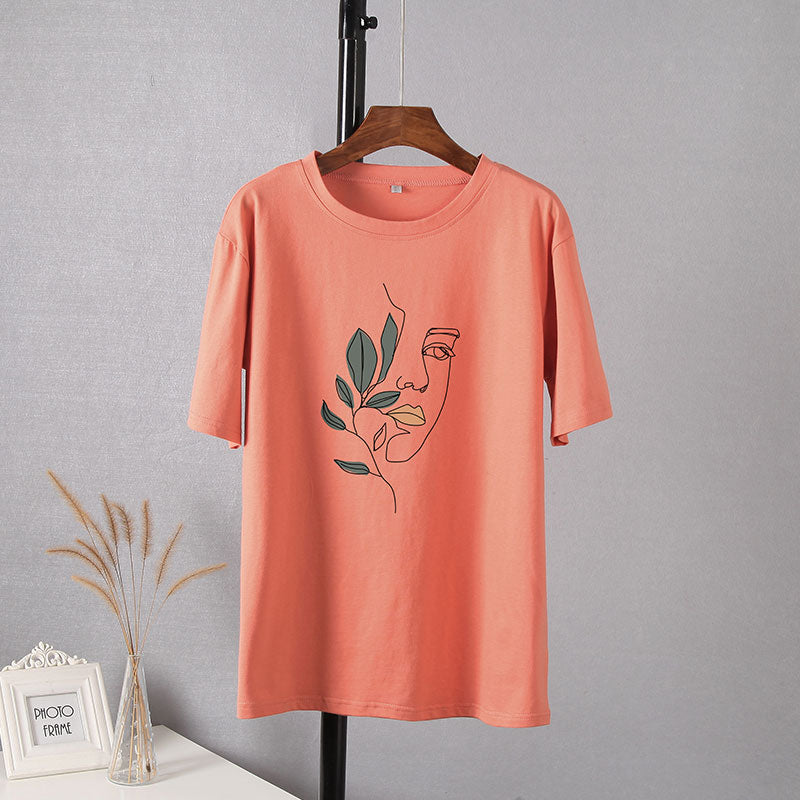 WYWM Summer Casual Harajuku Woman Tshirts Simple Character Printed Tshirts Oversized O-neck Tee Shirts Short Sleeve Female Tops