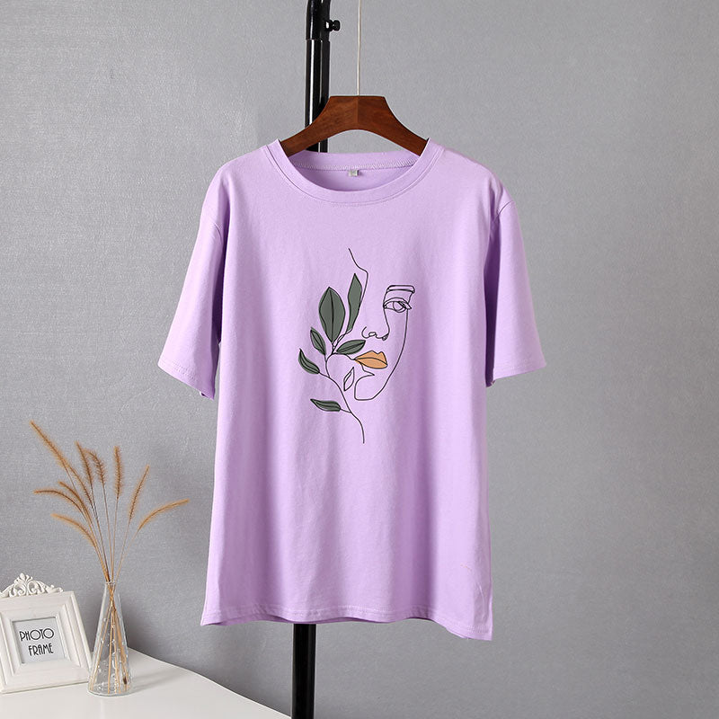 WYWM Summer Casual Harajuku Woman Tshirts Simple Character Printed Tshirts Oversized O-neck Tee Shirts Short Sleeve Female Tops