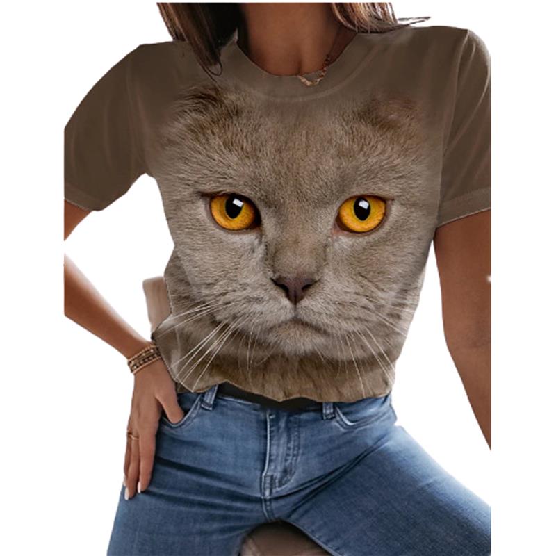 Women T-Shirts Cute Cat 3d Print Summer Girls Kawaii Female T Shirt Kids Size Oversized Tops Tees 2022 Fashion Blouses Camisetas