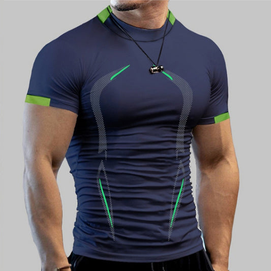 Short Sleeve Breathable Sport T Shirt Men 3d Compression O Neck Quick Dry Men&#39;s Running Tight-Fitting Tshirt Fitness Gym Top