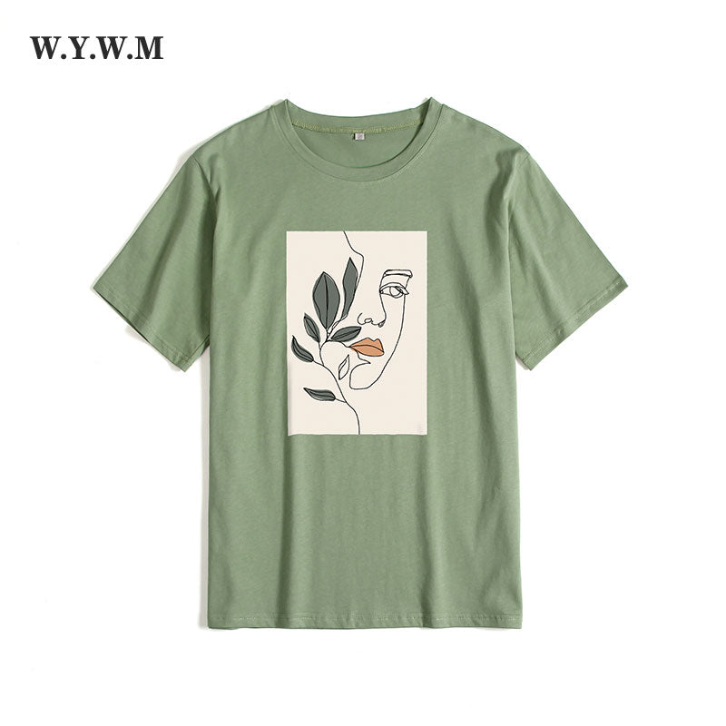 WYWM Summer Casual Harajuku Woman Tshirts Simple Character Printed Tshirts Oversized O-neck Tee Shirts Short Sleeve Female Tops