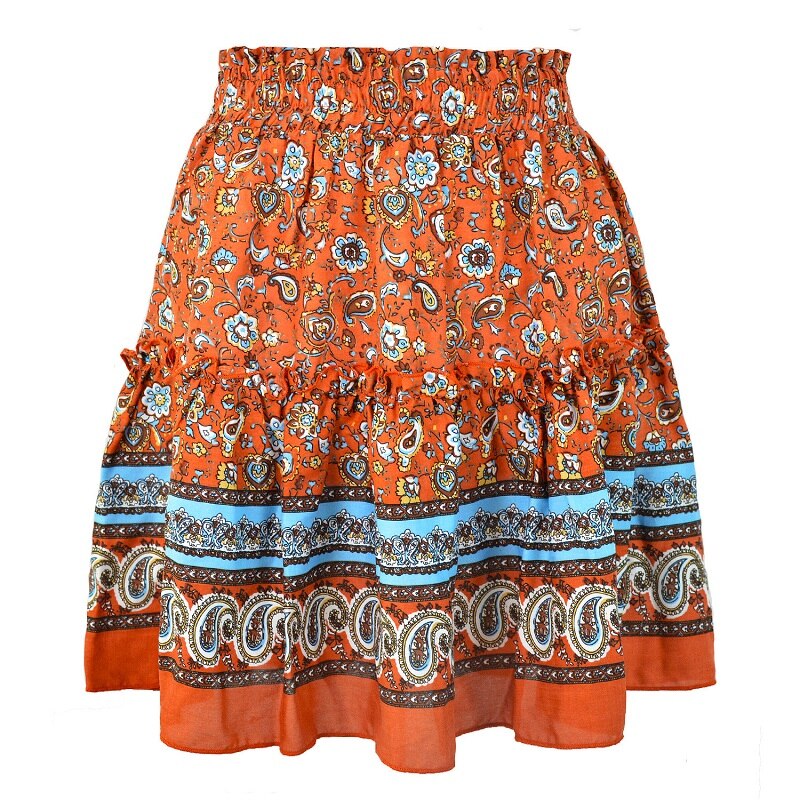 Summer style Casual women beach boho mini skirt 2022 womens Floral Printed Bohemian fashion flower print  Skirt women skirts