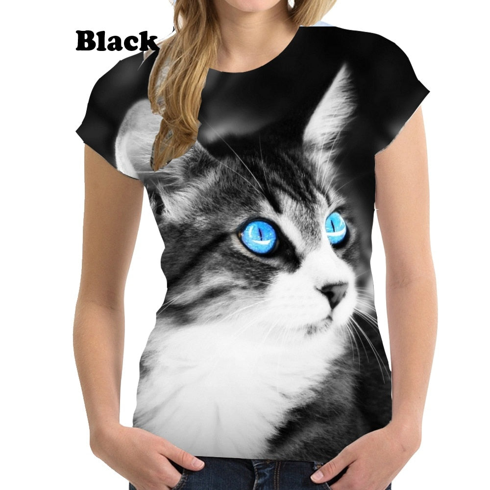 Women T-Shirts Cute Cat 3d Print Summer Girls Kawaii Female T Shirt Kids Size Oversized Tops Tees 2022 Fashion Blouses Camisetas