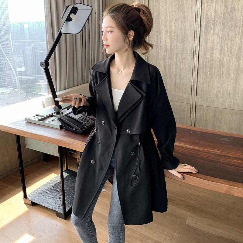 FTLZZ Women Windbreaker Spring Autumn Classic Trench Coat Casual Thin Female Overcoat Long Coat Female Slim Outwear Coats