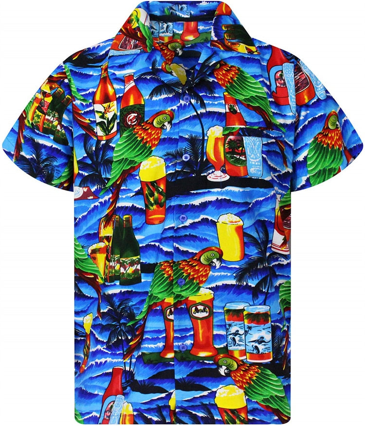 Hawaiian Shirt 3d Print Beer Short-sleeved Cuban Shirt Beach Wear Tshirt Top Party Vintage Style For Men Women Men's Clothing