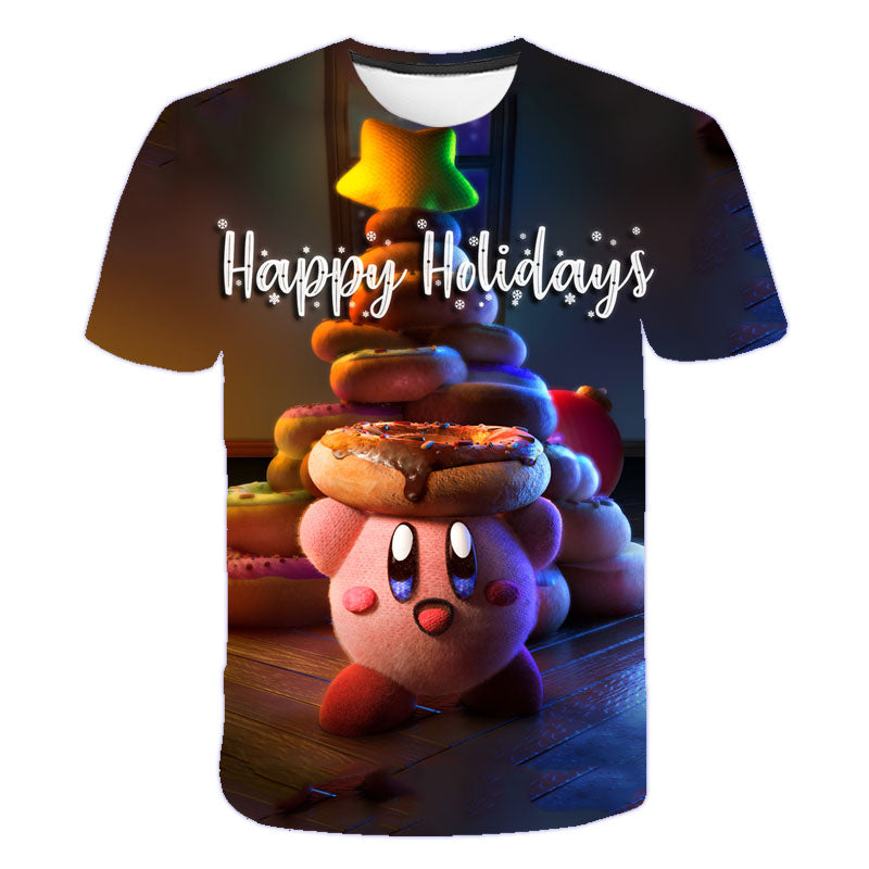 Girls 3D Kirby Print T-shirts Cute Kirbys Tshirt Girls Summer Tees Top Clothing Children Cartoon Clothes Casual Teen T Shirt