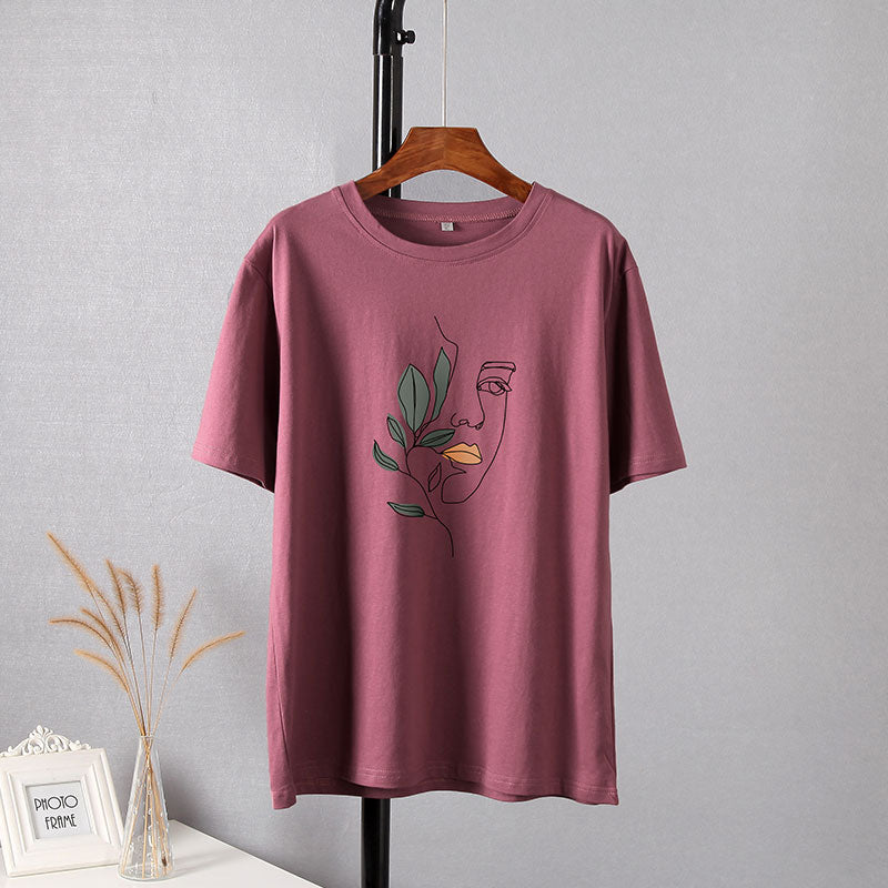 WYWM Summer Casual Harajuku Woman Tshirts Simple Character Printed Tshirts Oversized O-neck Tee Shirts Short Sleeve Female Tops