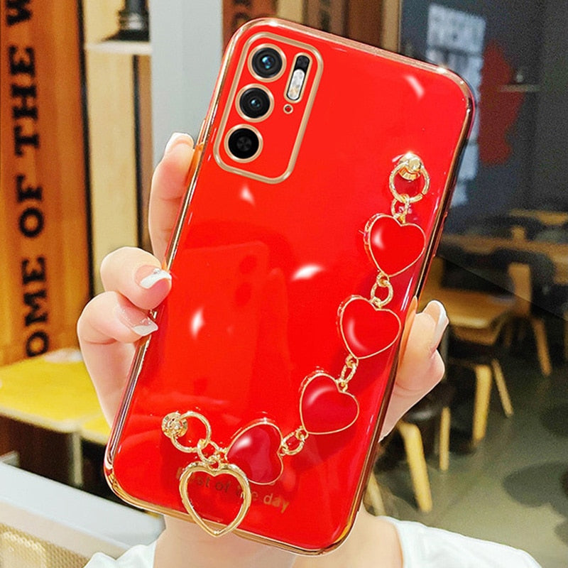 For Redmi Note11 Case Luxury Electroplated Heart Bracelet Holder Cases For Redmi Note 10 10S 10Pro 9S 9T 8Pro 8T 7 7A 8A 9 9A 9C