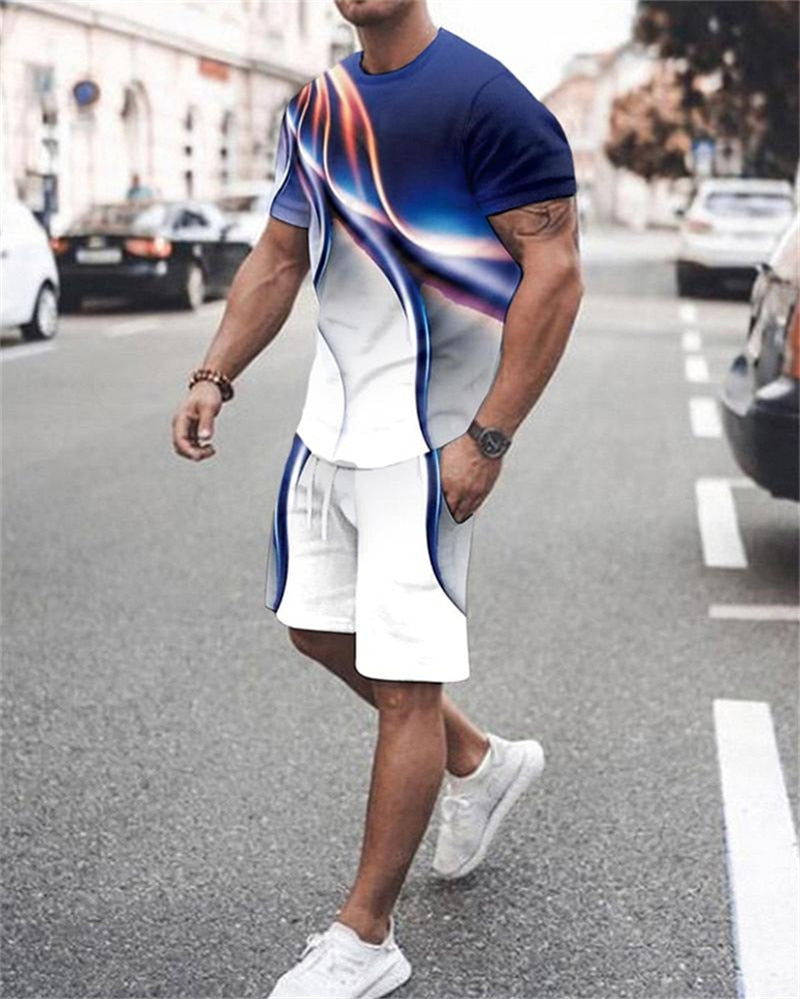 Summer New Fashion 2 Piece Sets Tracksuit Men's Oversized Clothes Retro Beach Style 3D Printed t shirts Men Suit Tshirt Shorts