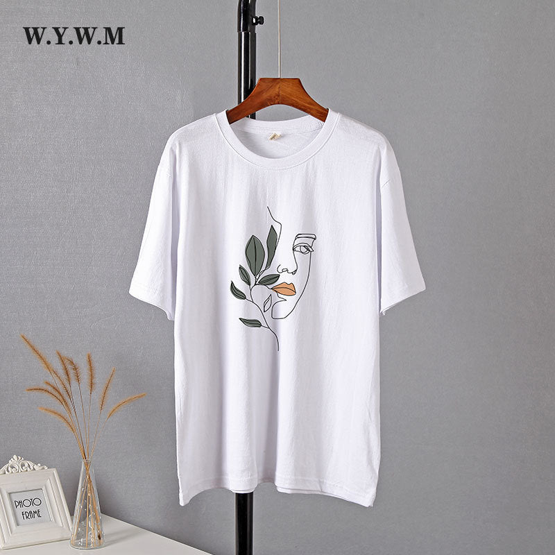 WYWM Summer Casual Harajuku Woman Tshirts Simple Character Printed Tshirts Oversized O-neck Tee Shirts Short Sleeve Female Tops