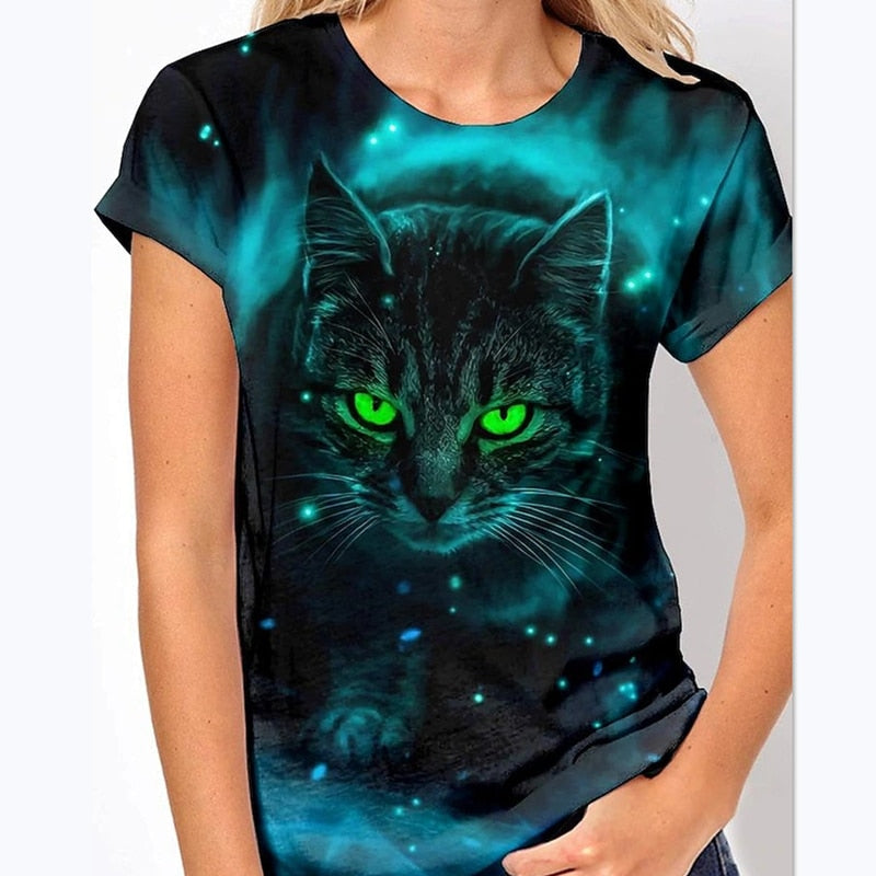 Summer T-Shirt Women 3D Printing Cute Cat Fashion Tee 2022 New Harajuku Animal T-Shirt Short Sleeve Oversized Clothing Camiseta