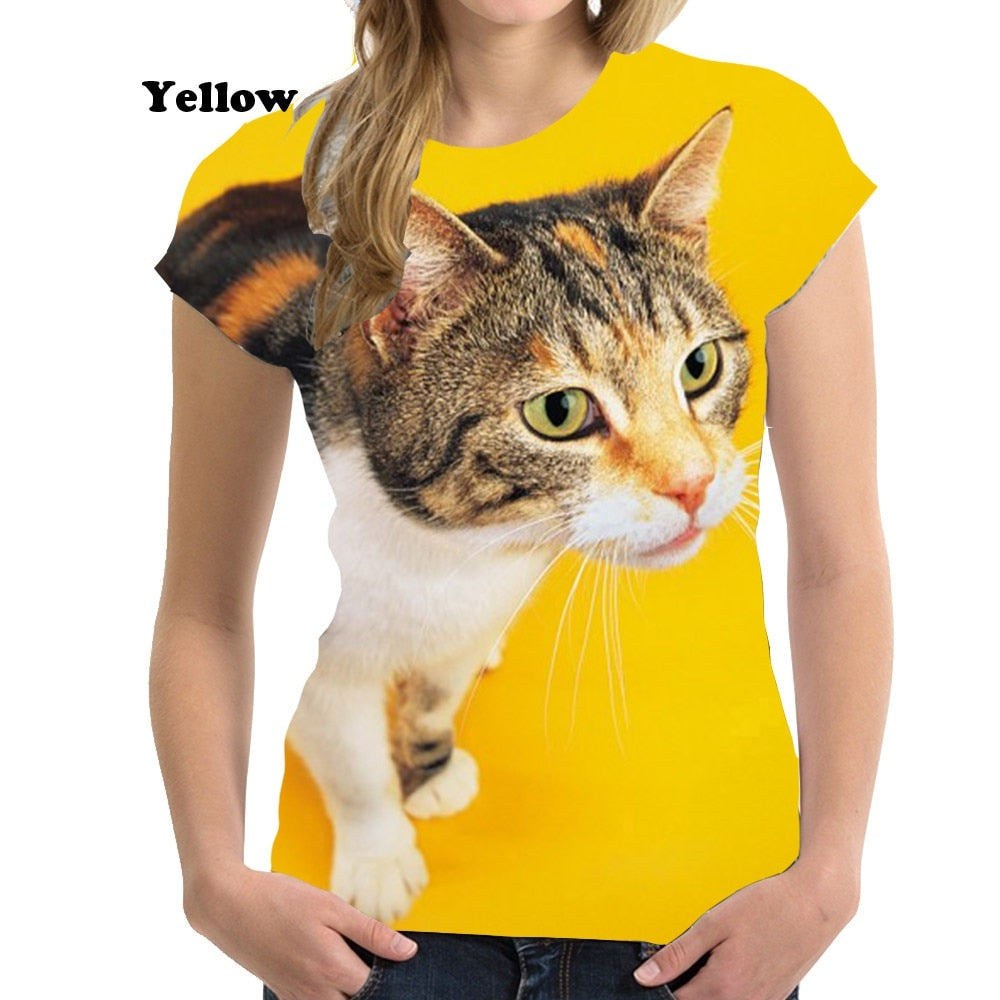 Women T-Shirts Cute Cat 3d Print Summer Girls Kawaii Female T Shirt Kids Size Oversized Tops Tees 2022 Fashion Blouses Camisetas