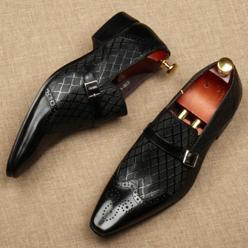 Italian Men&#39;s Formal Shoes Luxury Genuine Leather Handmade Black Wedding Soical Suit Buckle 2022 Autumn New Oxford Dress Loafers