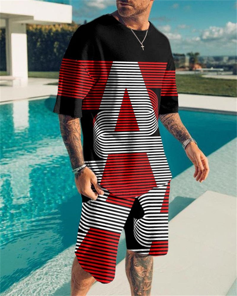 Summer New Fashion 2 Piece Sets Tracksuit Men's Oversized Clothes Retro Beach Style 3D Printed t shirts Men Suit Tshirt Shorts