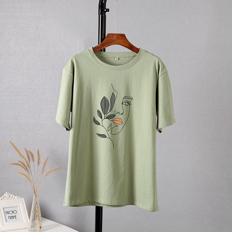 WYWM Summer Casual Harajuku Woman Tshirts Simple Character Printed Tshirts Oversized O-neck Tee Shirts Short Sleeve Female Tops