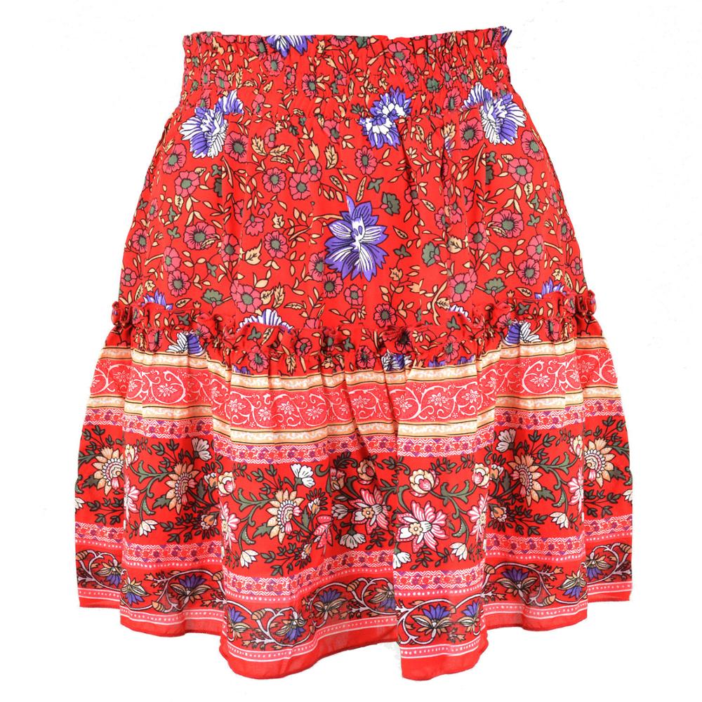 Summer style Casual women beach boho mini skirt 2022 womens Floral Printed Bohemian fashion flower print  Skirt women skirts