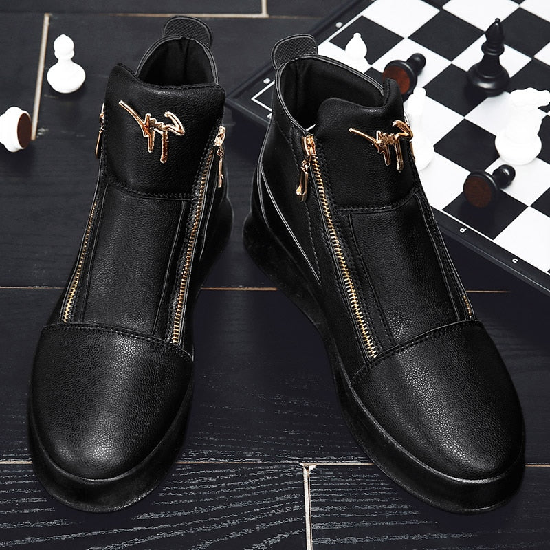 Luxury Men Ankle Boots Shoes Black White Crocodile Printed Zipper Chelsea Double Buckle Genuine Leather Dress Boots Men's Shoes