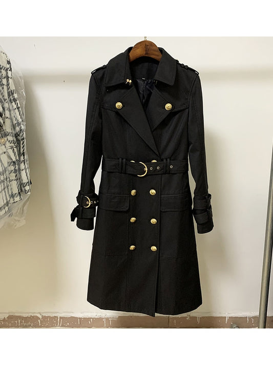 HIGH STREET 2022 Fall Winter Designer Fashion Women's Elegant Double Breasted Lion Buttons Belt Trench Coat