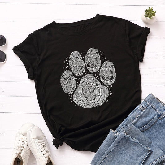 JCGO Summer Cotton Women T Shirts Short Sleeve Bear Paw Print Ladies Regular Daily Tees Tops Casual Simple O-Neck Female TShirts